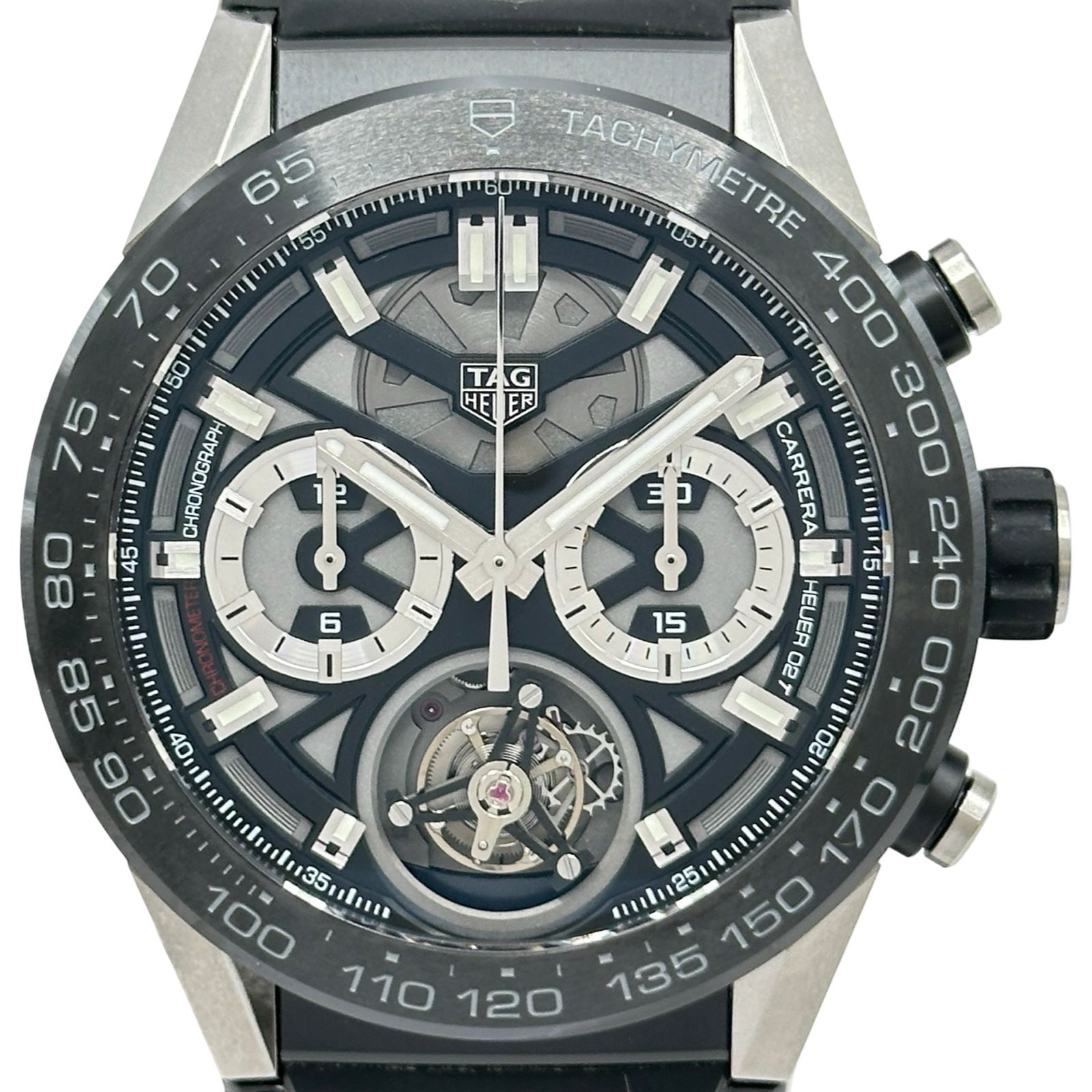 タグ・ホイヤー TAG HEUER カレラ キャリバーホイヤー02T クロノグラフ トゥールビヨン CAR5A8Y.FC6377 ブラック チタン/セラミック 自動巻き メンズ 腕時計