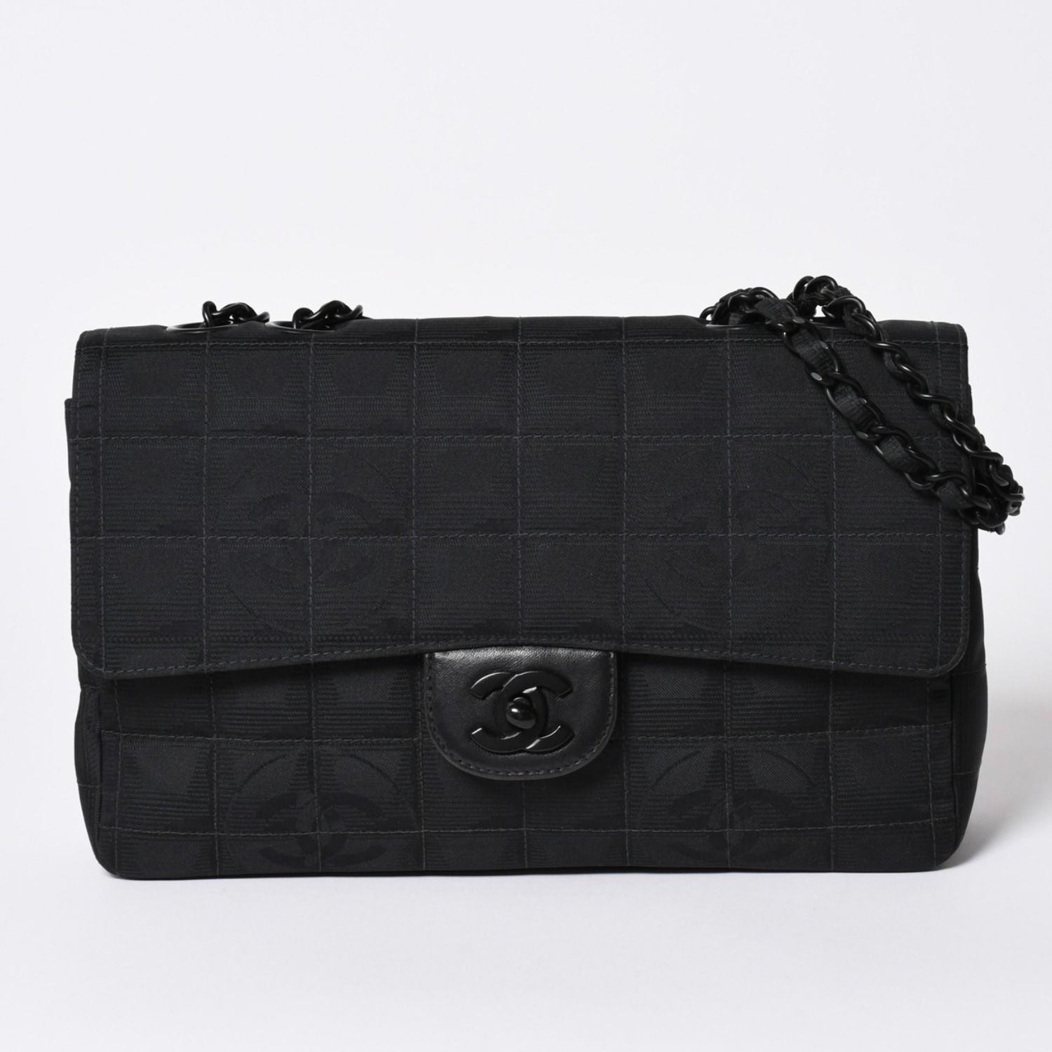 極美品 CHANEL シャネル ニュートラベルライン Sフラップ Wチェーンショルダーバッグ A15285 7番台 ココマーク チョコバー 中古 4a002412