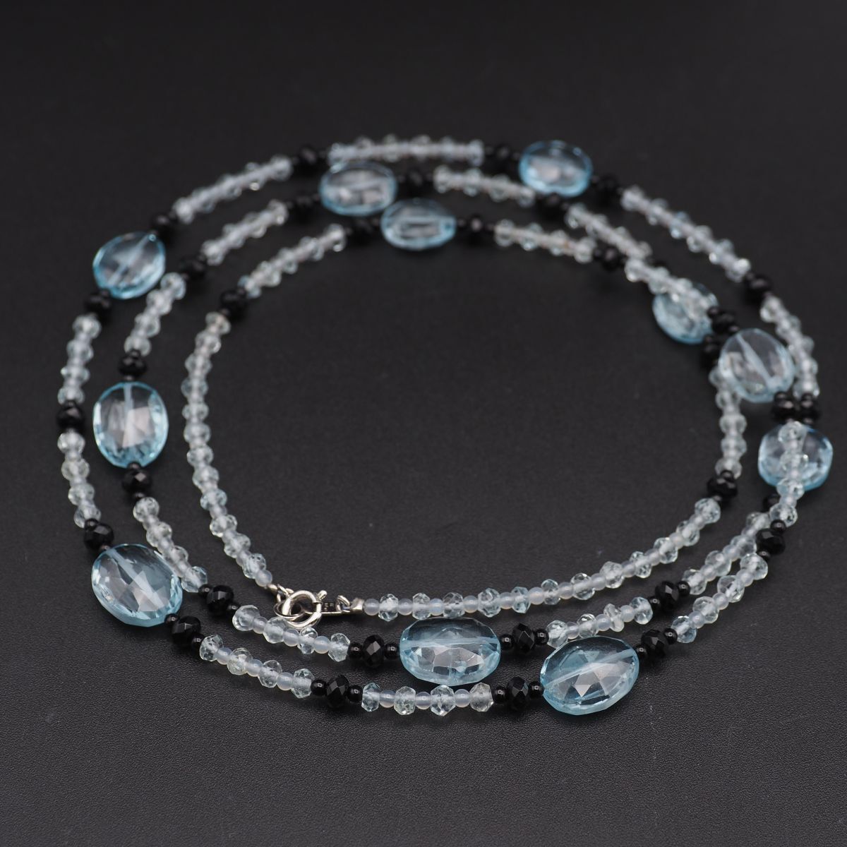 W754 ブルートパーズ オニキス アクアマリン SILVER925 STERLING刻印 ネックレス デザイン シルバー 3月 11月誕生石
