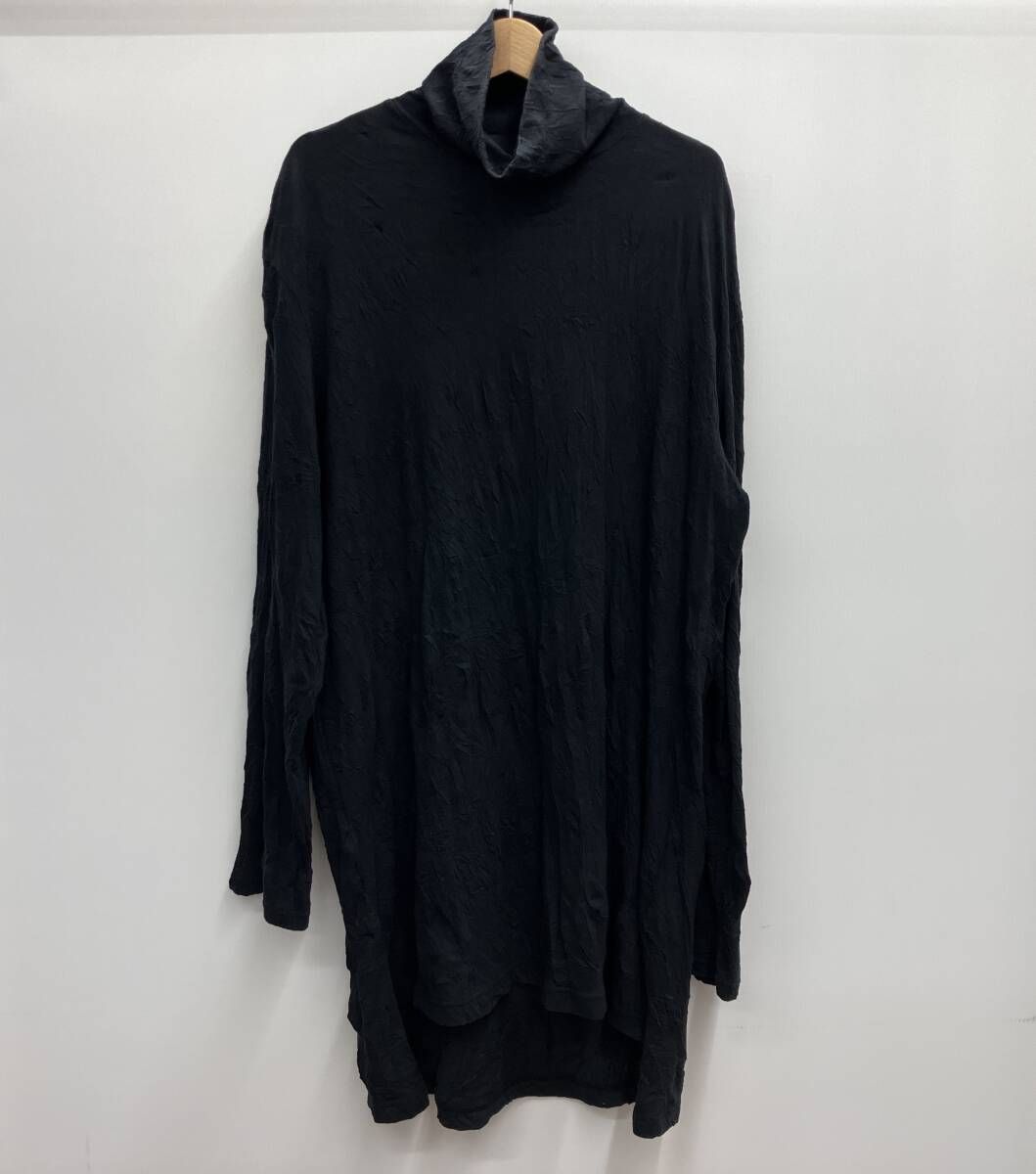 Ground Y グラウンド ワイ 17AW タートルネック ロングスリーブカットソー 長袖ワンピース シワ加工 GK-T06-901 サイズ3 ブラック