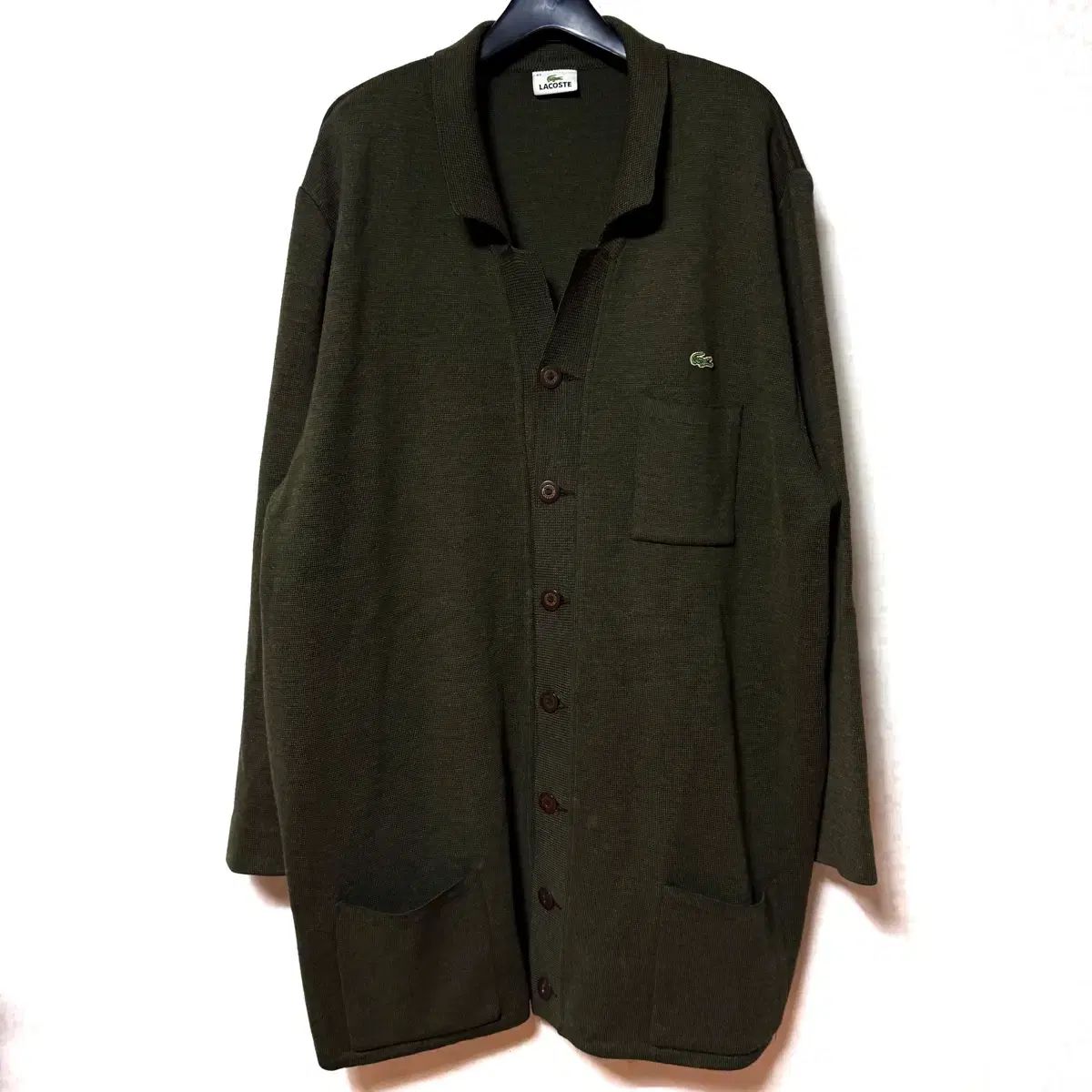 XXL 110 ラコステ ウール ニット ロング カーディガン ジャケット カーキ