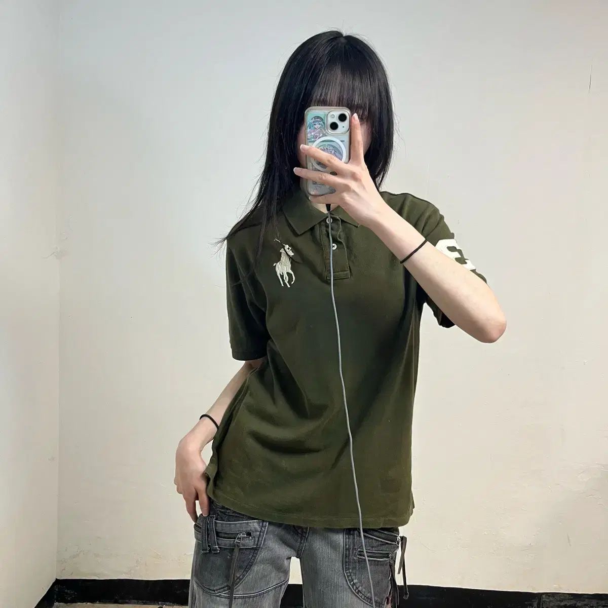 ポロ カーキ ビックポニー カラーTシャツ