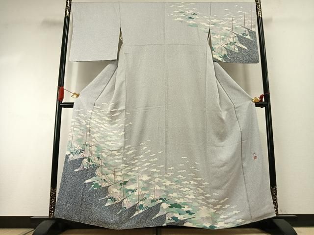 平和屋着物●染織工芸作家　京手描友禅　田村信之　訪問着　網干　正絹　逸品　AABI1718fy