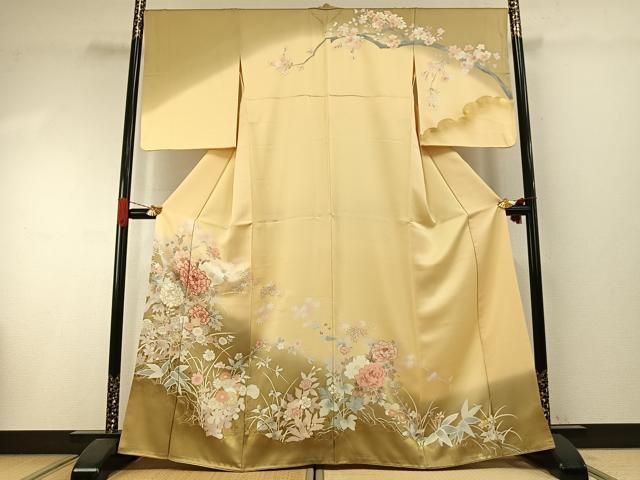 平和屋着物●訪問着　駒刺繍　草花文　暈し染め　金彩　正絹　逸品　AABI1725fy