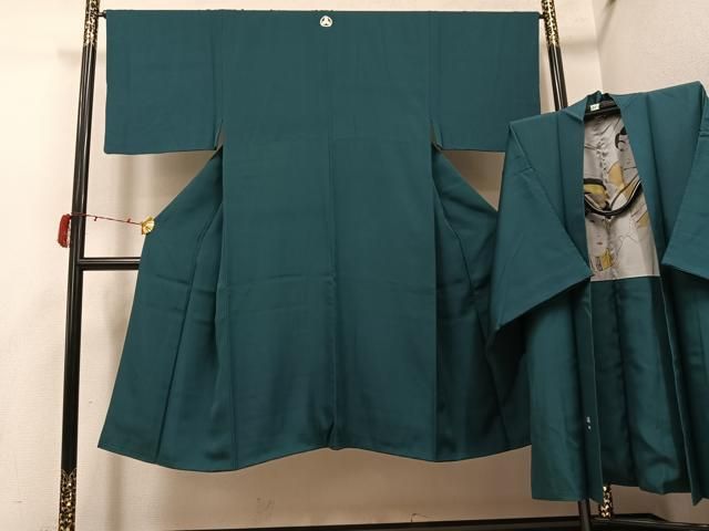 平和屋着物●男性　色紋付・羽織セット　御召茶色　正絹　逸品　AABI6306ph