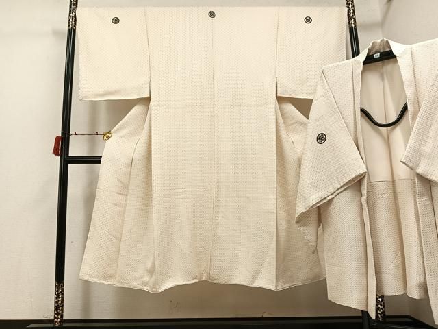 平和屋着物●男性　白紋付・羽織セット　菱　金糸　正絹　逸品　未使用　AABI6308ph