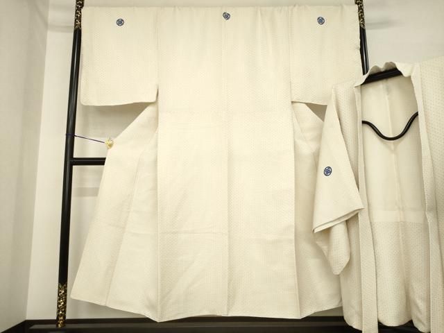 平和屋着物●男性　白紋付・羽織セット　菱文　金糸　キングサイズ　正絹　逸品　AABI6950ck