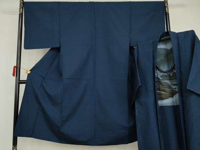 平和屋着物▽男性　小紋　単衣　アンサンブル　色無地　瑠璃紺色　AABI7213cs 29,575円