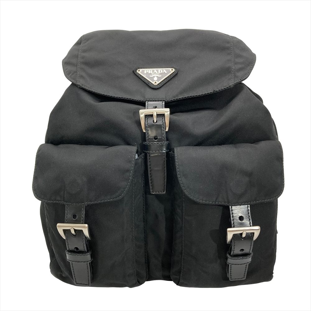プラダ PRADA ナイロン スモール リュック ナイロン レザー B6677 ブラック シルバー金具 バックパック レディース【中古】