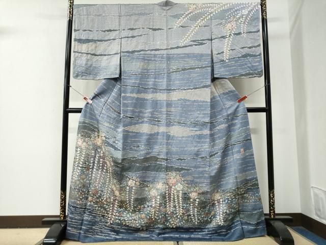 平和屋着物●越後十日町の一流染匠　桐屋・翠山工房 訪問着 辻が花 絞り 暈し染め 銀通し地 ロング丈 正絹 逸品 未使用 CABG0856yc