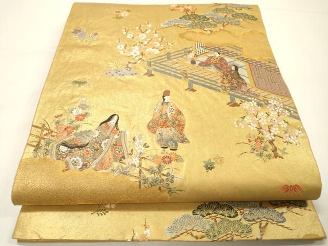 平和屋本店●六通柄袋帯　唐織　伊勢物語絵巻　本金箔　金泥箔　正絹　逸品　DABG5068fe