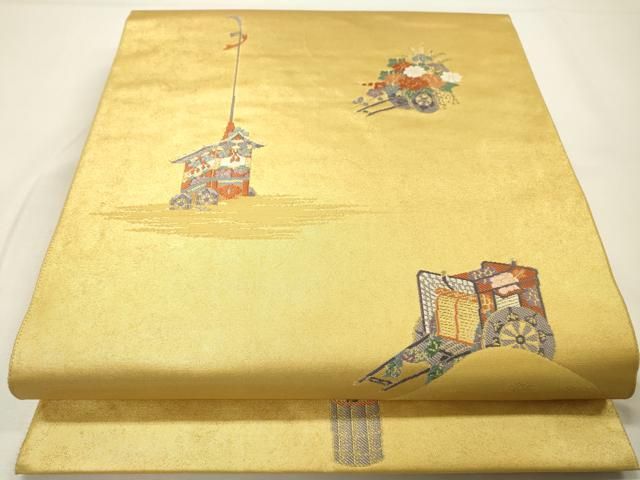 平和屋本店●六通柄袋帯　唐織　御所車山車花文　漆金泥　正絹　逸品　DABG5071fe