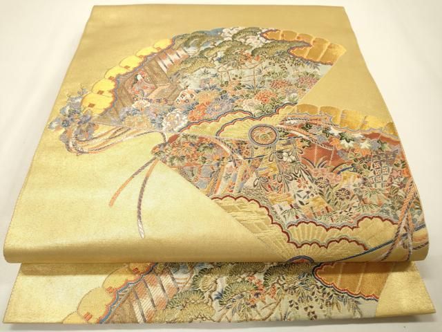 平和屋本店●太鼓柄袋帯 源氏物語シリーズ 檜扇王朝文 本金箔 金泥箔 正絹 逸品 DABG5081fe