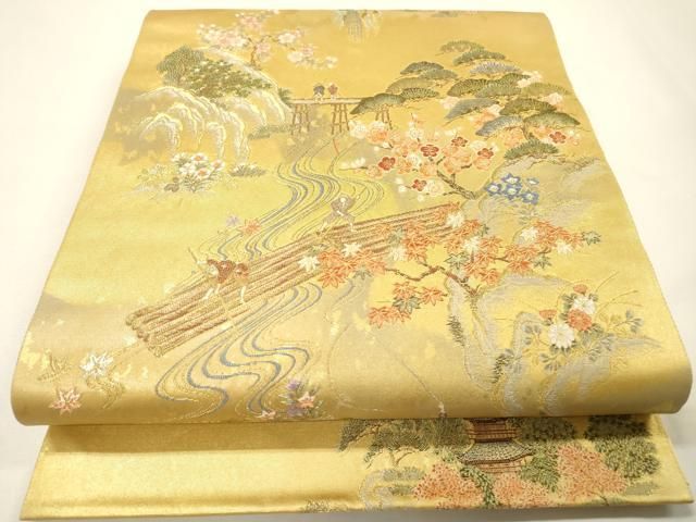 平和屋本店●太鼓柄袋帯　唐織　保津峡絵文　本金箔　金泥箔　正絹　逸品　未使用　DABG5084fe