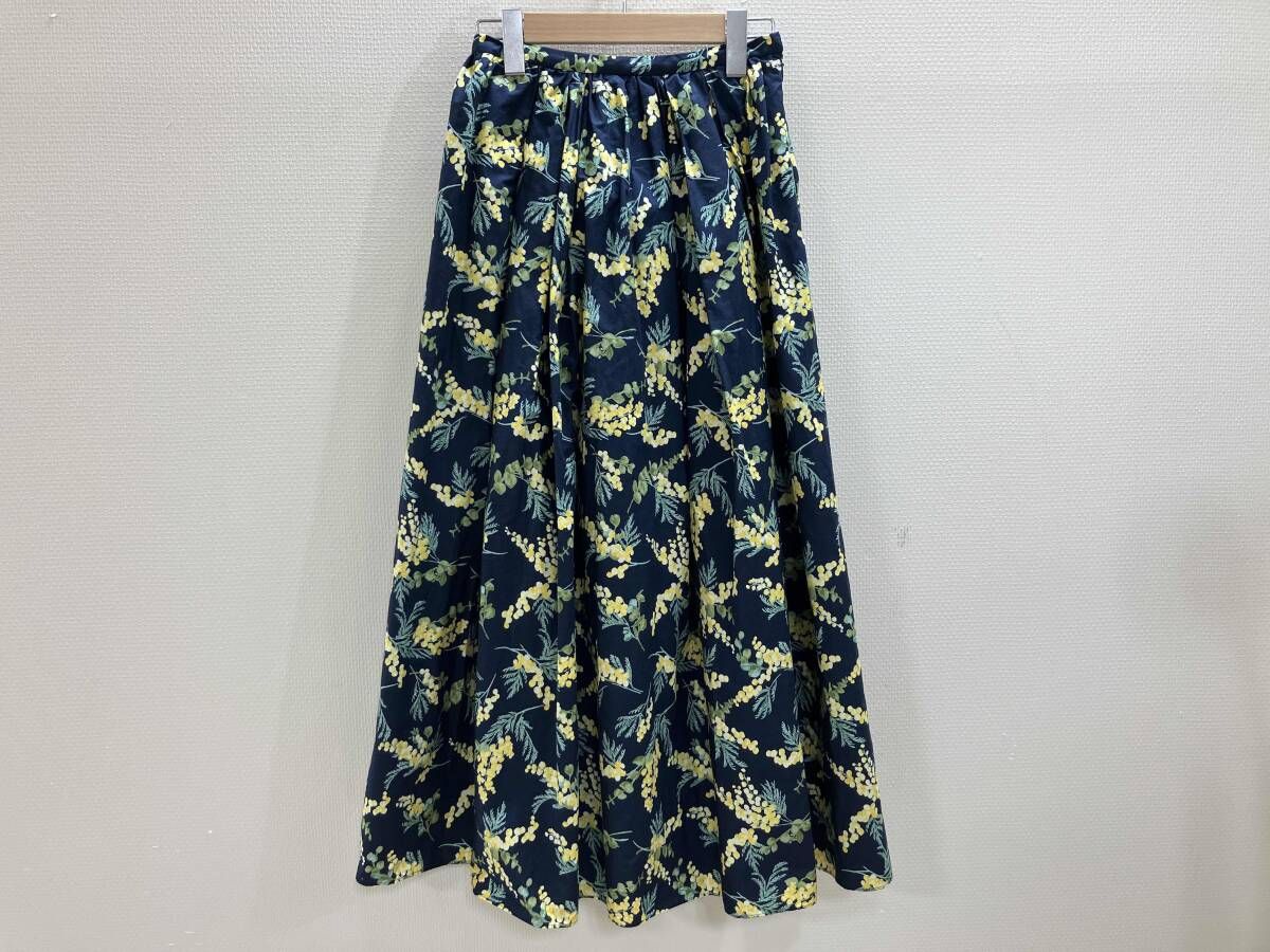 SEVENTEN by MIHO KAWAHITO 花柄プリントギャザーロングスカート ギャザースカート 花柄プリントスカート XS ネイビーベース 春