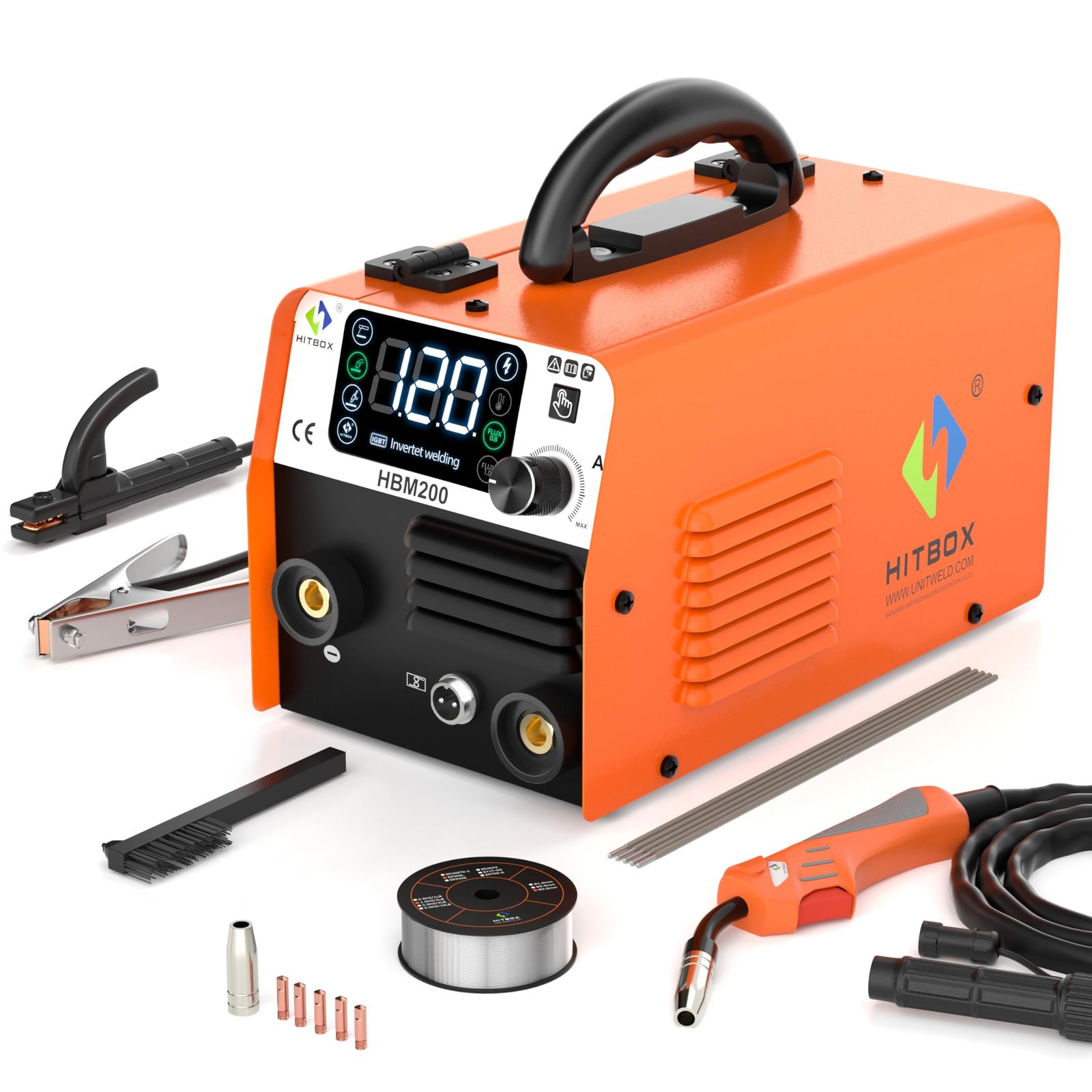 HITBOX 溶接機 100V 半自動 120A 1台3役 【ノンガスMIG/アーク溶接/LIFT TIG】 定格使用率40% インバーター直流 液晶表示 溶接 DIY 軽量 家庭用 小型 日本語取説書付け HBM200Y c2720938