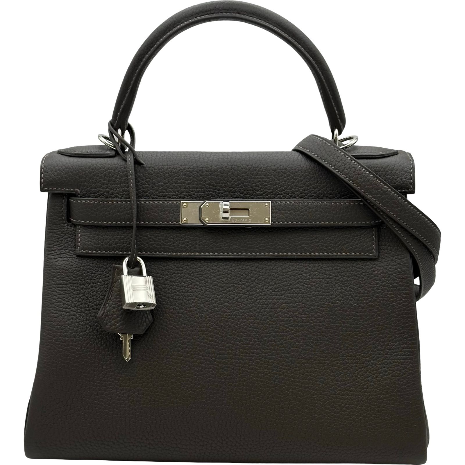 エルメス HERMES ケリー28 内縫い K刻印 エベンヌ シルバー金具 トリヨン レディース ショルダーバッグ