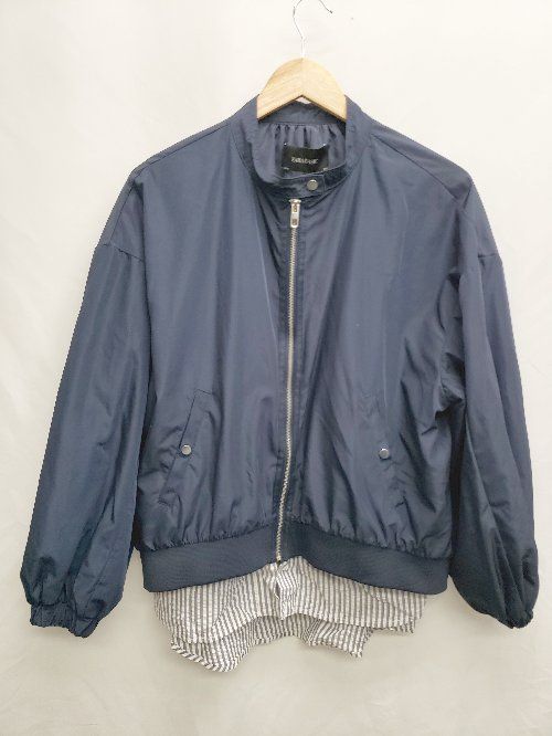 ◇ ZARA BASIC ザラ レイヤード風 ジップアップ ジャケット ブルゾン サイズL ネイビー レディース P 【1406240000579】