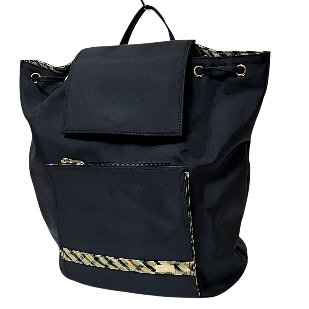 S-68 美品 DAKS ダックス リュック バックパック ナイロン チェック ブラック 286-1-260410 56-27