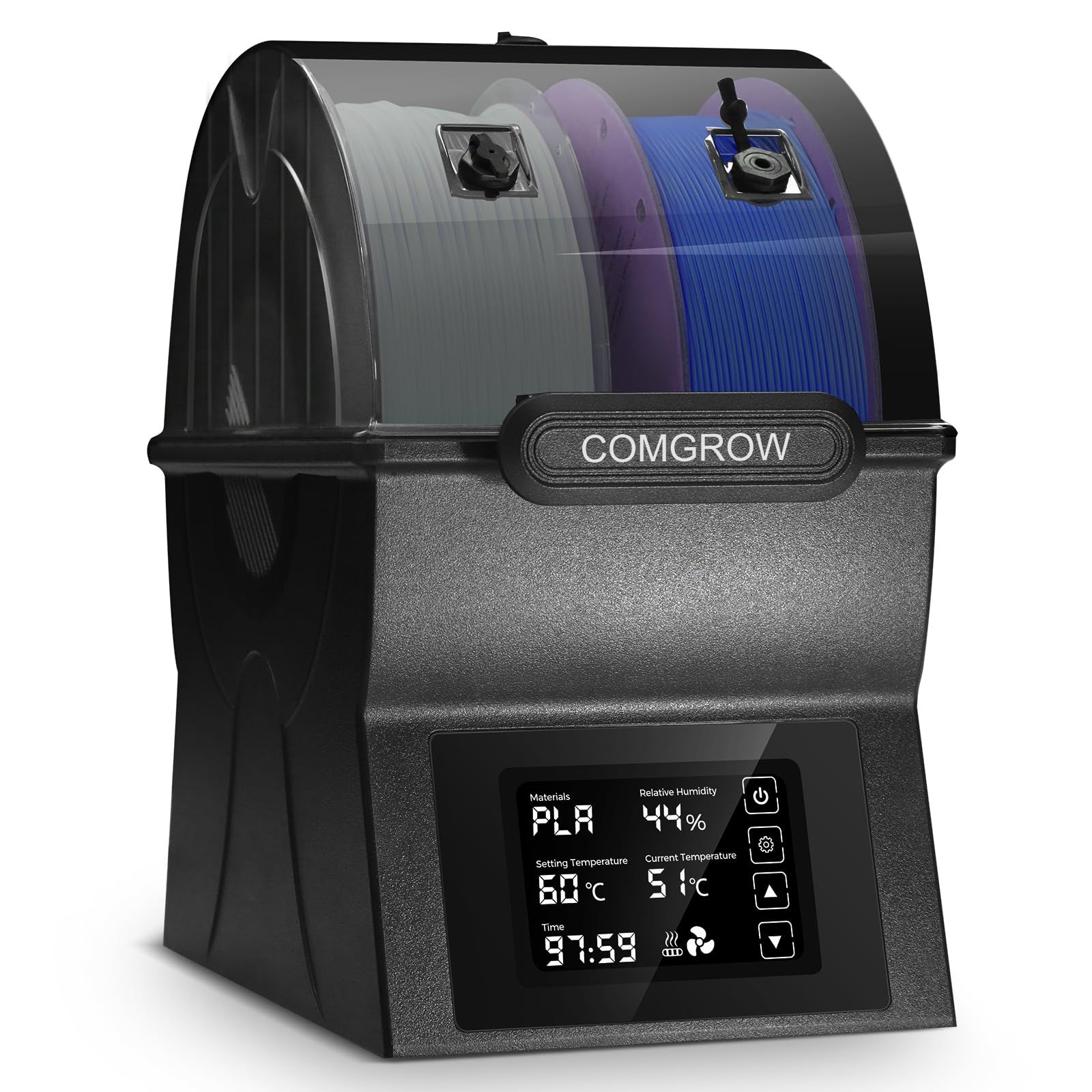 Comgrow フィラメントドライヤー ボックス SH02 150W PTCヒーター フィラメント密封収納ボックス 40℃~70℃ 温度調節可能 360°均一加熱 2スプールホルダー タッチスクリーン付き リアルタイム温度湿度表示 3Dプリン ceda67a7