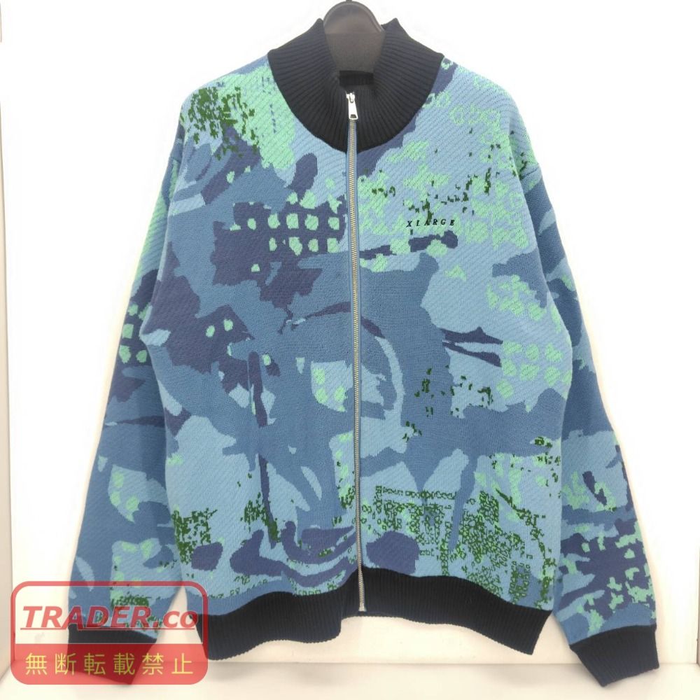 05w21329 エクストララージ XLARGE GEOMETRIC ZIP UP KNIT SWEATER ブルー系 L 中国製 メンズ ニット アクリル 【中古品】