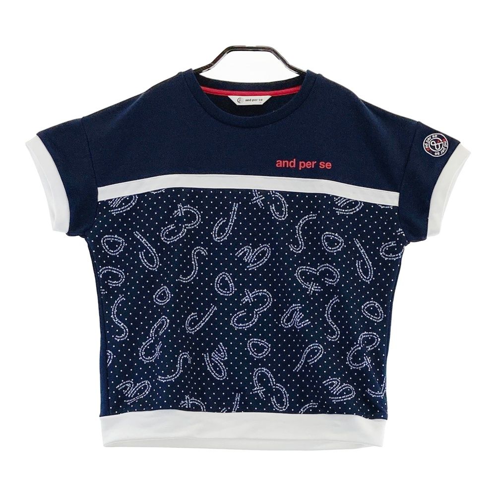 サイズ：M AND PER SE アンパスィ 半袖Tシャツ ドット総柄 ネイビー系 