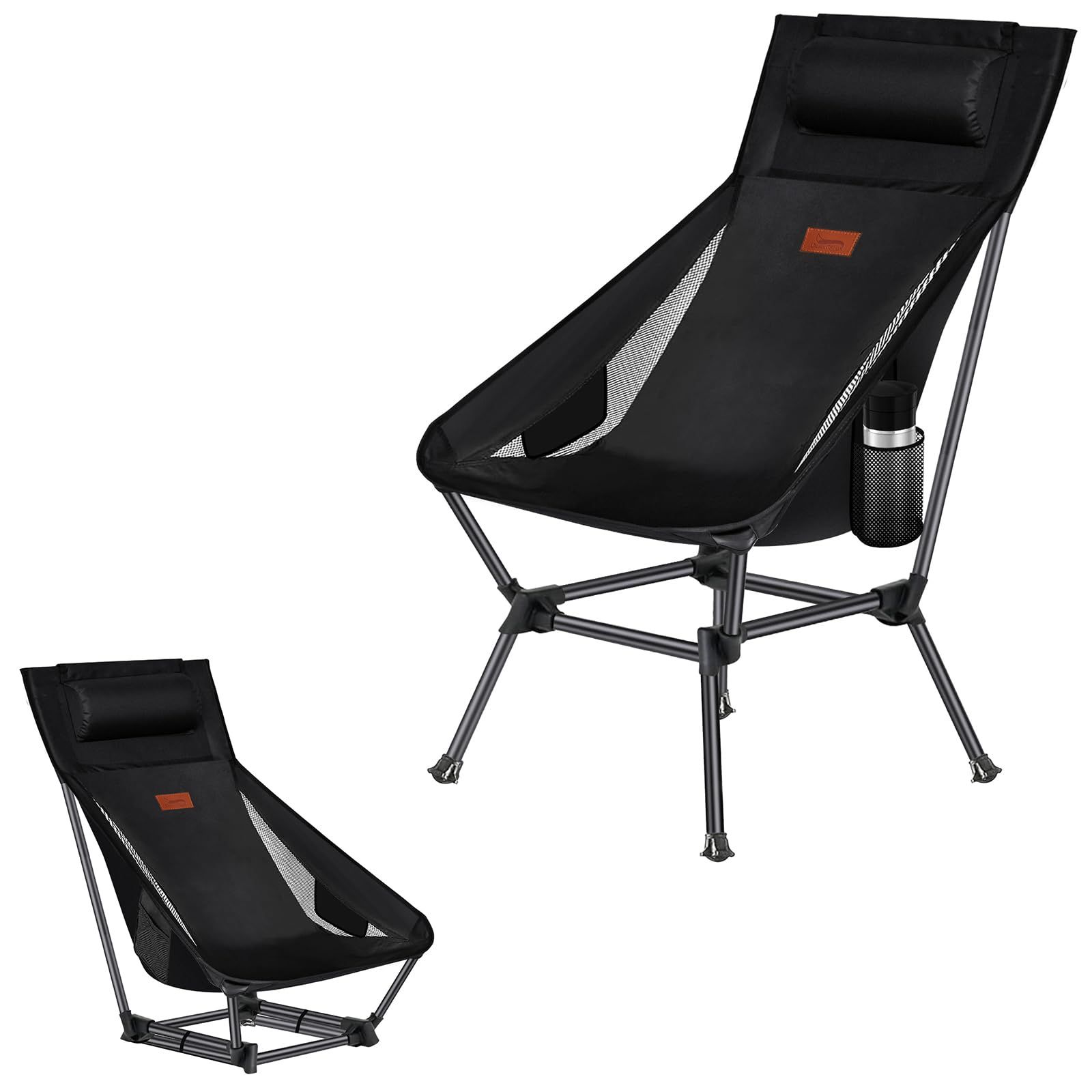 DesertFox アウトドアチェア 2WAY キャンプ椅子 ローチェア 軽量 枕付き ハイバック 単品/セット【独自開発のカップホルダー】 耐荷重150kg コンパクト イス ロータイプ 収納袋付属 携帯便利 0098ZG (黒，1)wb ef455a4a