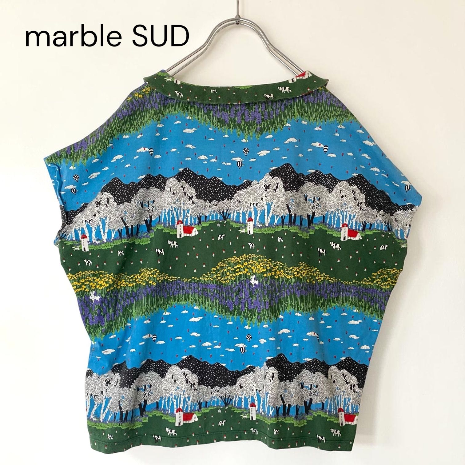 marble SUD マーブルシュッド 総柄 アニマル 牧場 Tシャツ ブルー