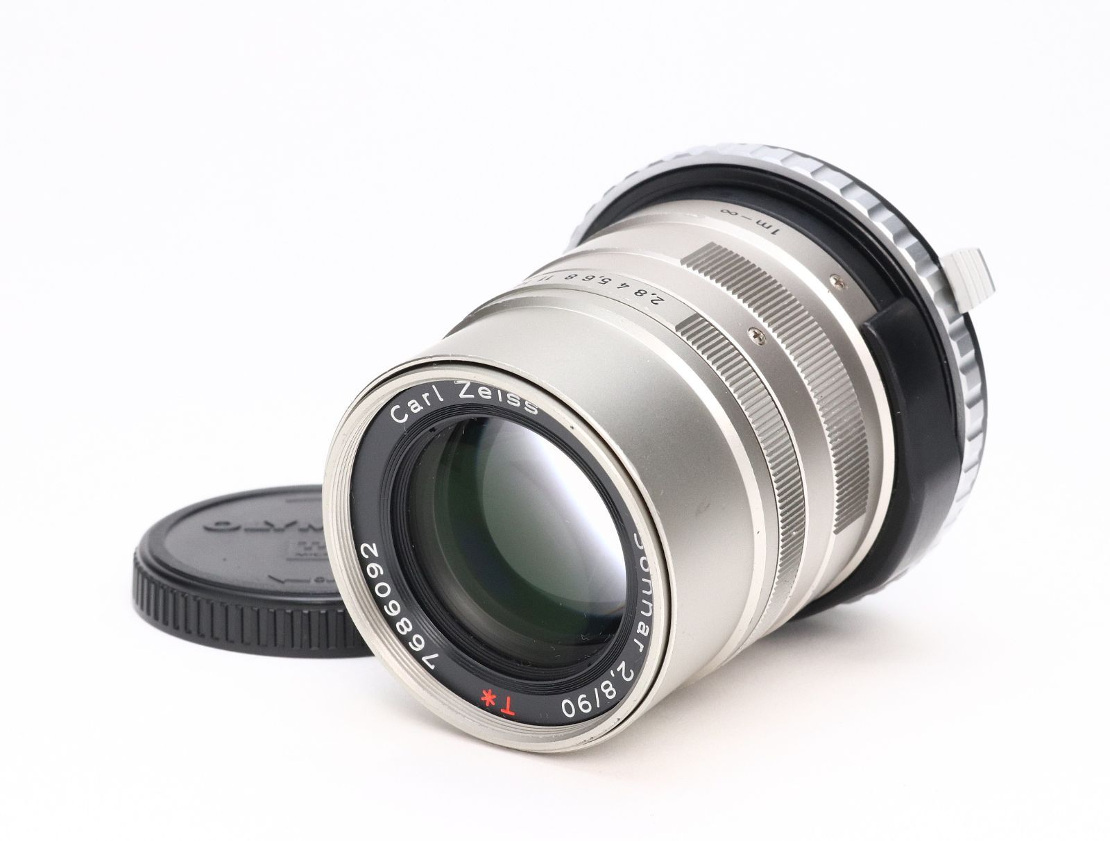 B (並品) CONTAX コンタックス Carl Zeiss Sonnar T* 90mm F2.8 シルバー + KIPONアダプター (MFT用) ※固着あり 初期不良返品対応 55-115