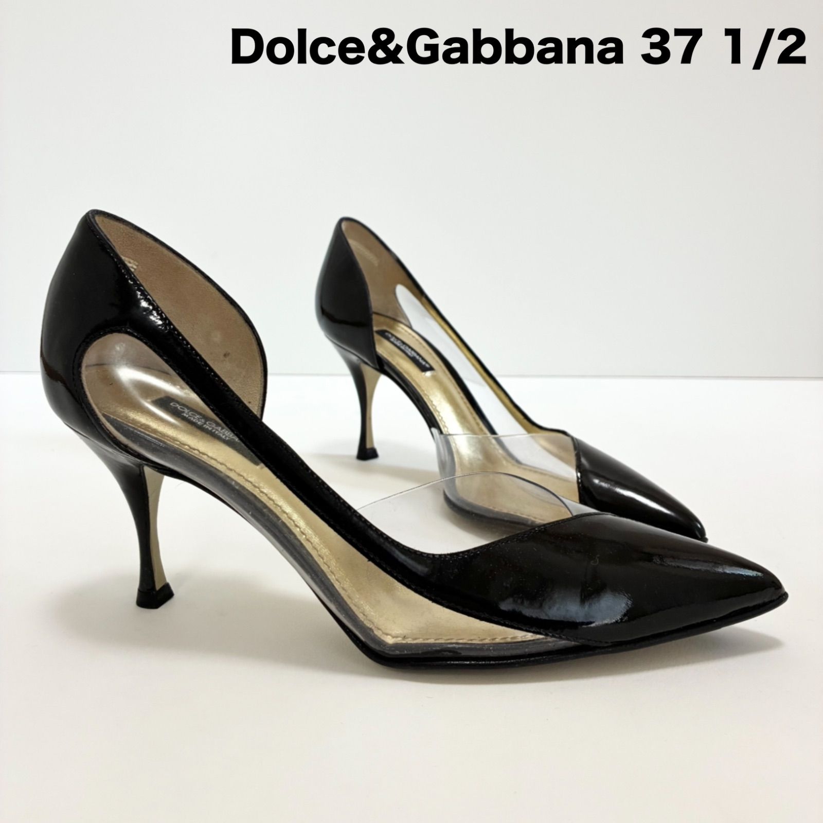 Dolce&Gabbana ドルチェ&ガッパーナ☆パテントレザー×クリアPVC ポインテッドトゥ ピンヒールパンプス 37 1/2 ブラック エナメル
