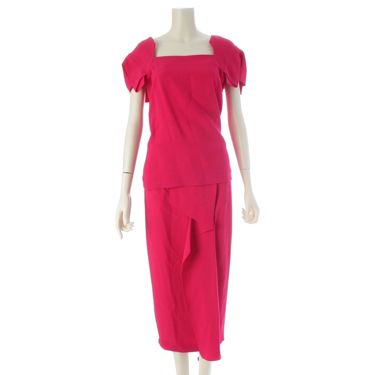 ローランムレ ROLAND MOURET フリルスリーブ 半袖ブラウス ロング スカートセットアップ ピンク UK10/12【中古】