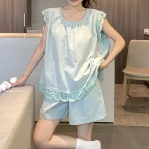 ミント レース フリル パジャマセット 夏 パジャマ