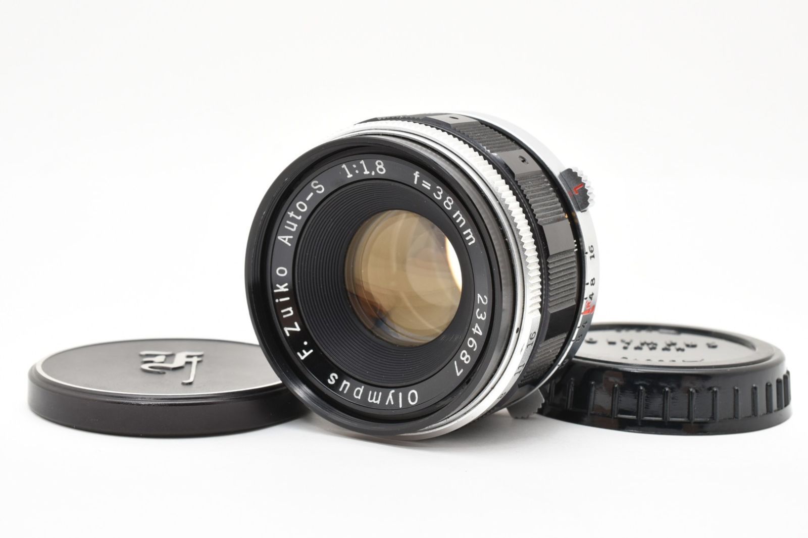 【良品】Olympus PEN 38mm F1.8 Pen F FT FV用 ハーフサイズ 大口径単焦点 オールドレンズ 前後キャップ付