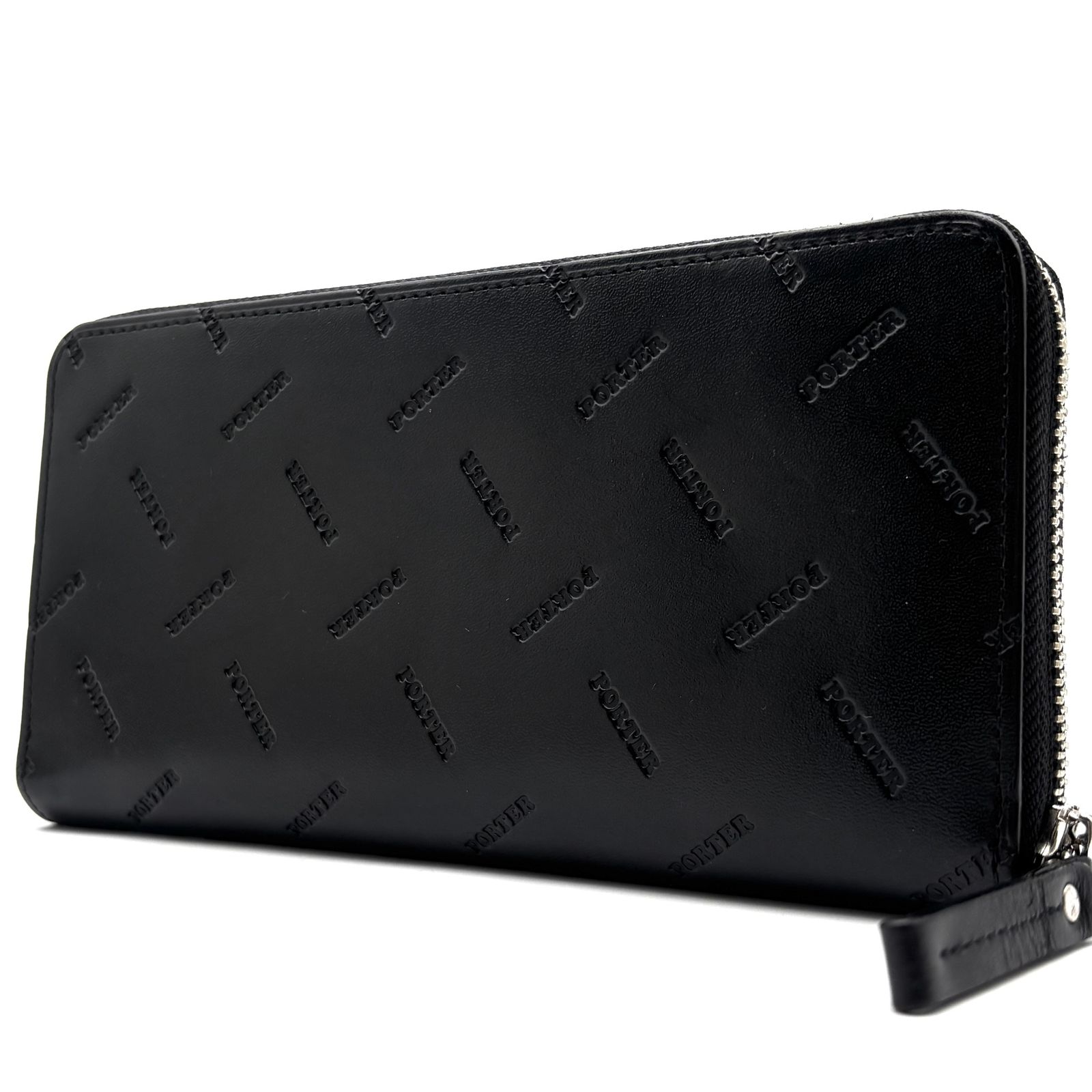 美品 PORTER ポーター ENCHASE エンチェイス ラウンドファスナー 長財布 ブラック 黒 レザー 本革 牛革 型押し ロゴ 大容量 札入れ 小銭入れ 父の日 サマーギフト ボーナス 夏休み