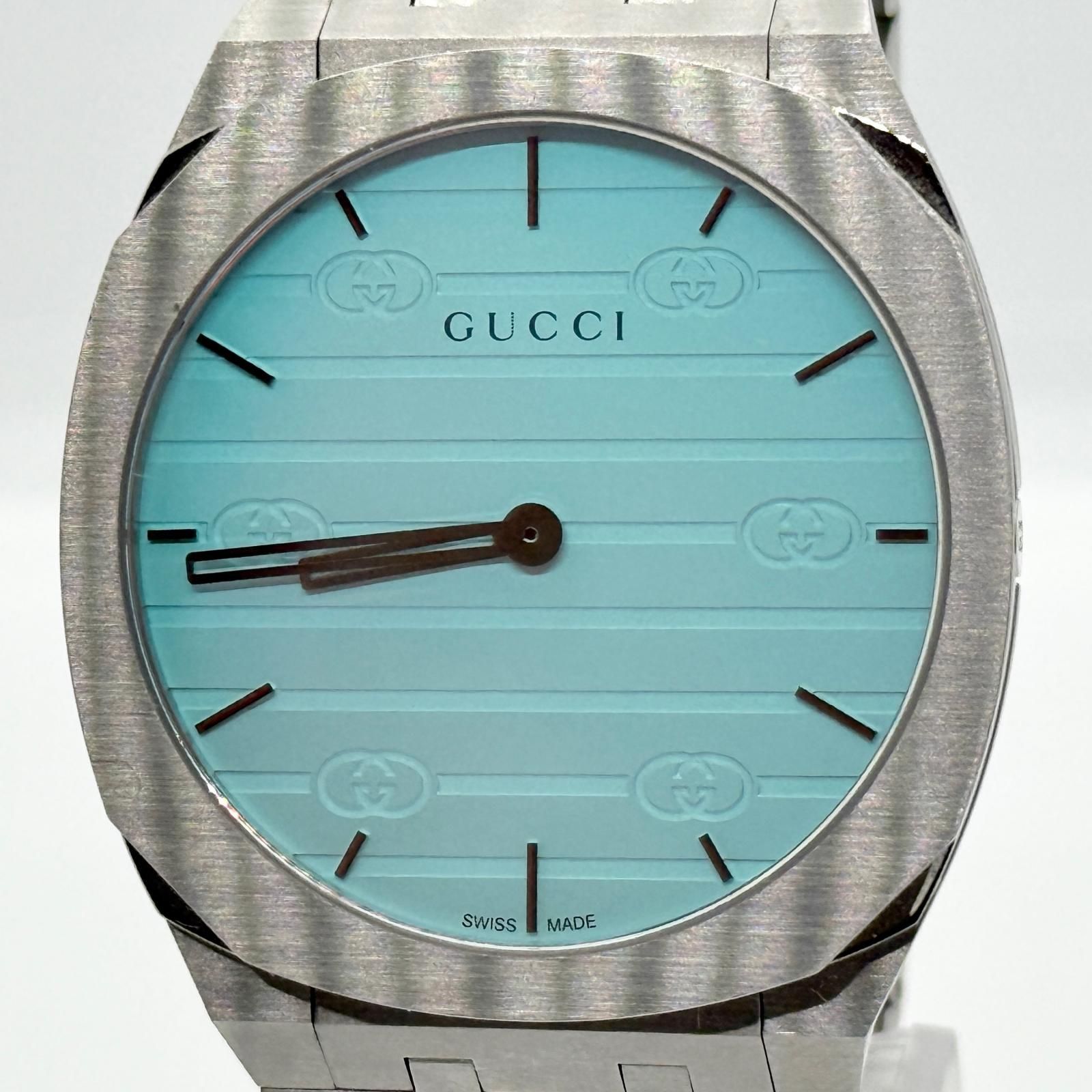 GUCCI グッチ ターコイズ文字盤 YA163409 QZ ユニセックス 腕時計 稼働品