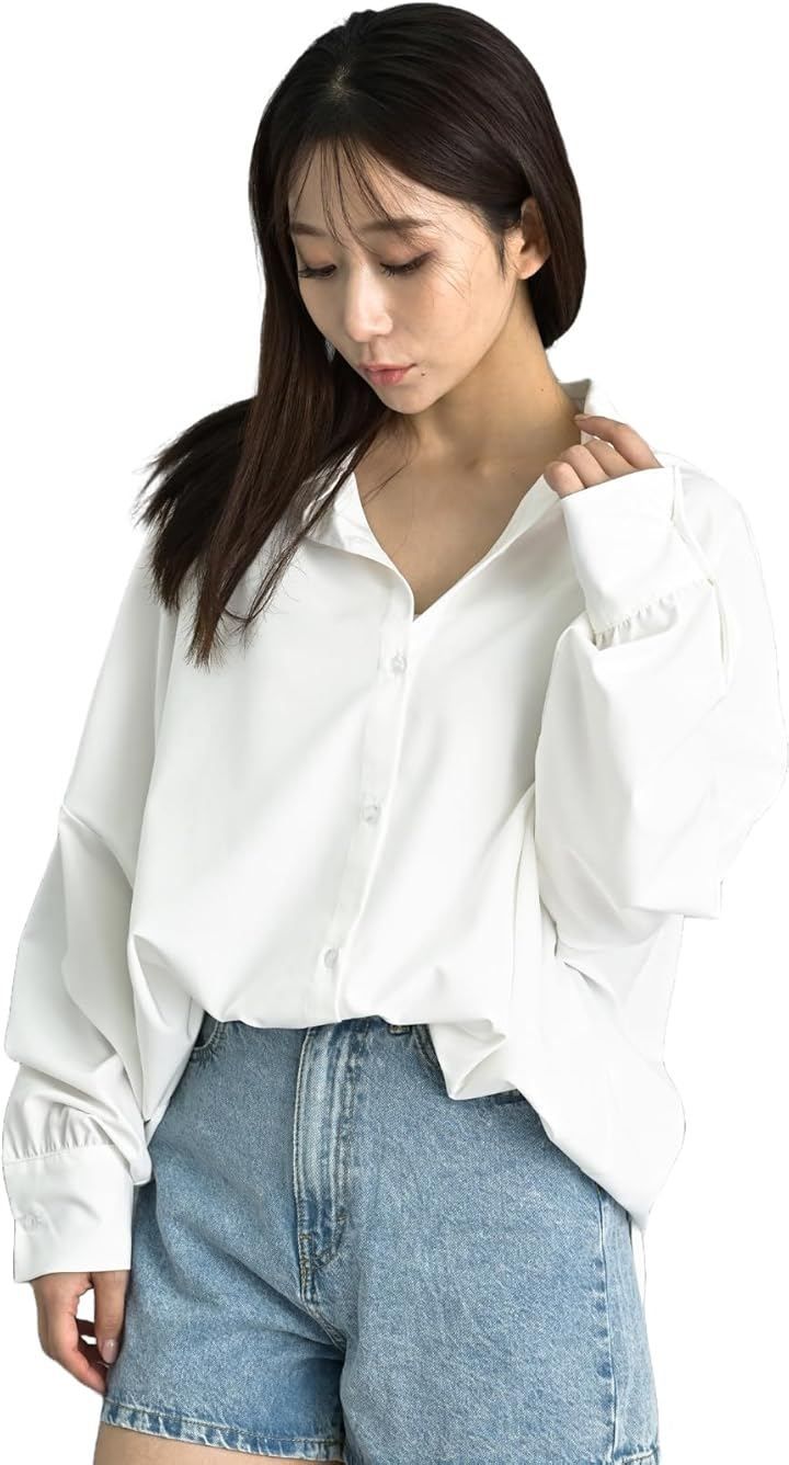 MORE AUNI ラッシュガード レディース 水着 体型カバー UPF50+ 接触冷感 Q-max 98% uvカット 夏 パーカー 日焼け 止め 防止 暑さ対策グッズ 長袖 指穴付き マリン スポーツ (ホワイト / 8282, L-LL)