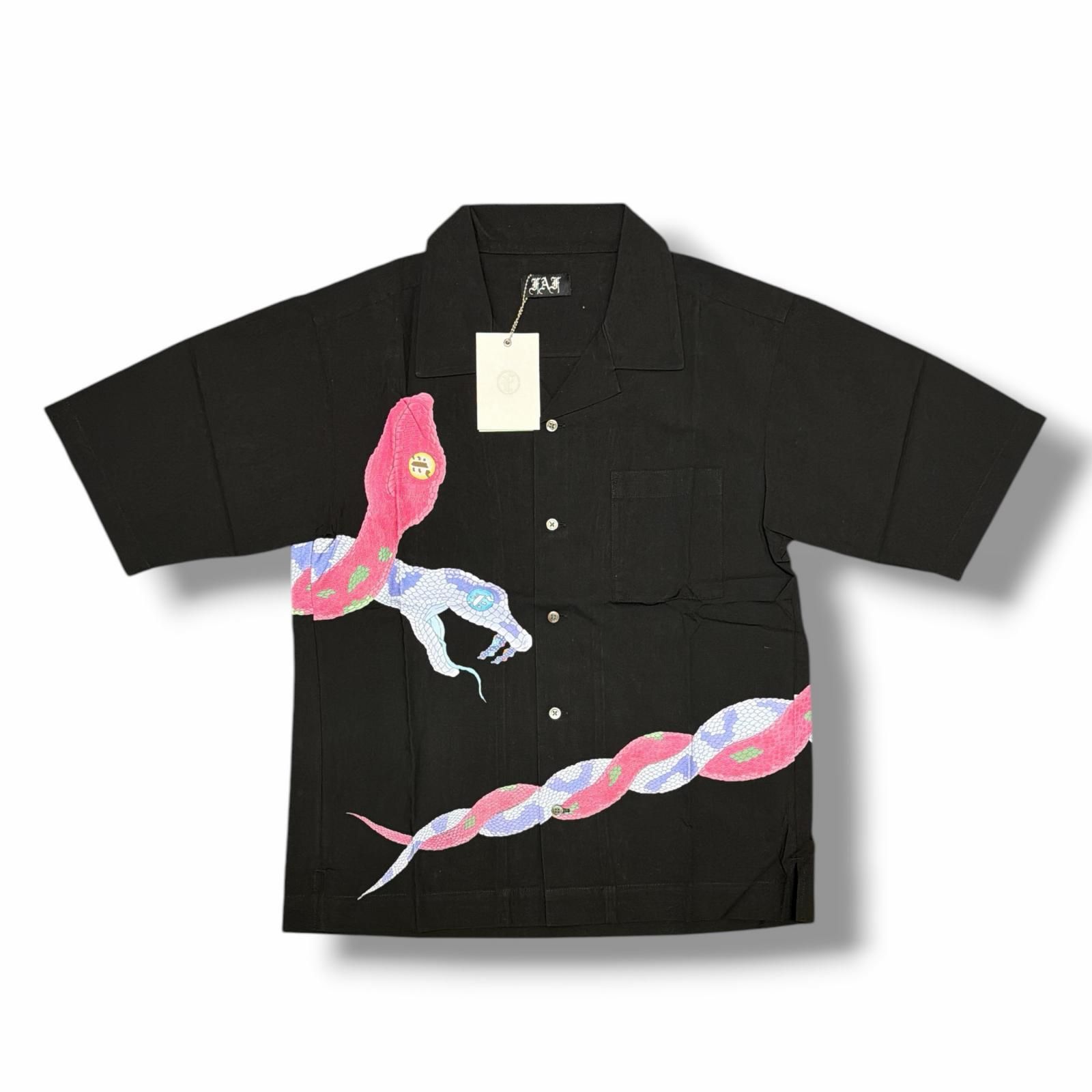 参考上代28600円 未使用 FAF(Fake As Flowers) 6 Snake Shirts スネークシャツ 半袖 開襟シャツ エフエーエフ(フェイクアスフラワーズ) 003121103 ブラック 3 （12218M）