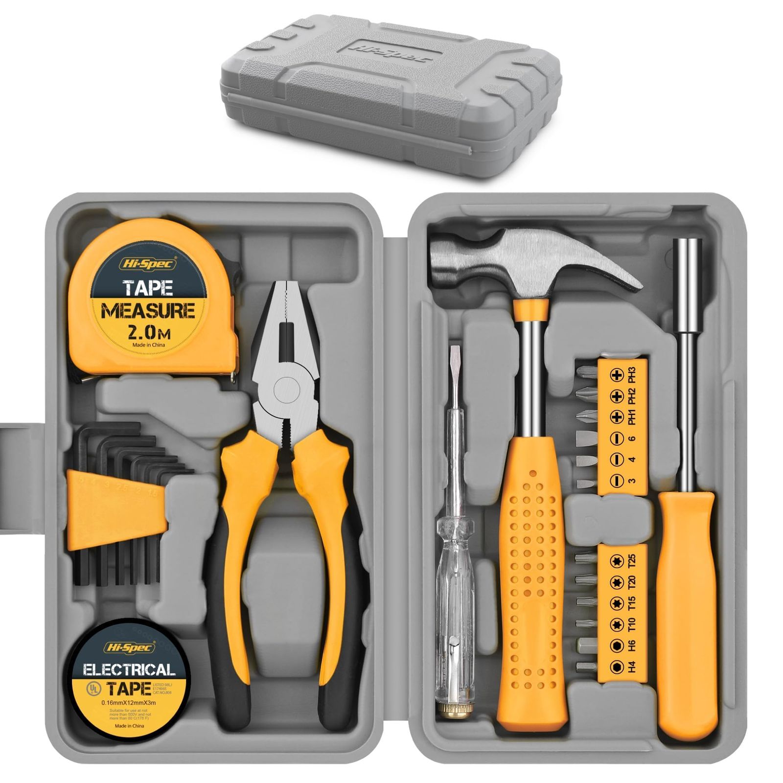 Hi-Spec 工具セット ドライバー セット 大工道具 家庭用DIYや初心者の作業に便利 小型でコンパクトなツールキット 工具箱付き 24点 イエローkoe b7b0042c
