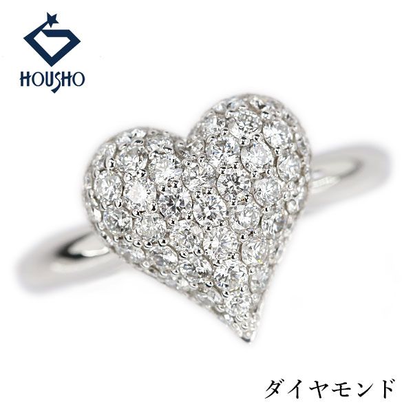 ダイヤモンド リング K18ホワイトゴールド ハート パヴェ 中古 宝正 907151