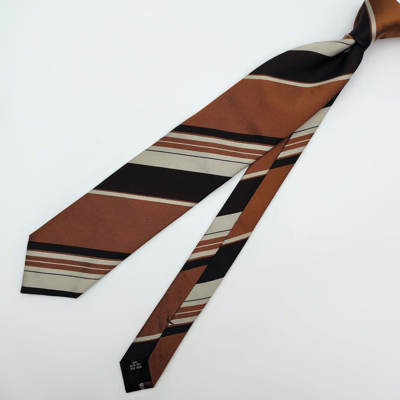 【新品、未使用】TIE YOUR TIE ネクタイ イタリア製 シルク100 ブラウン ストライプ