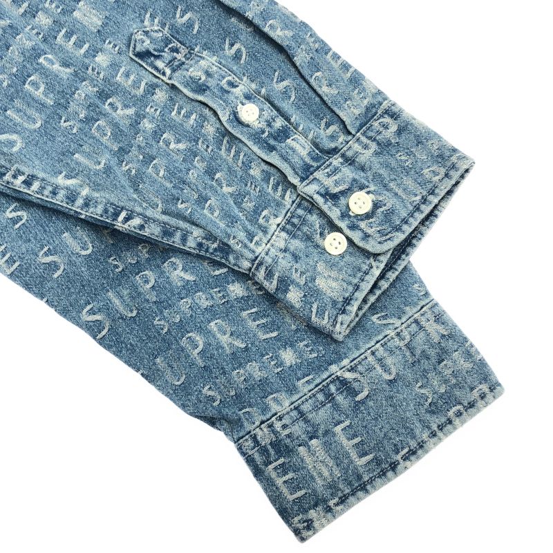 中古】SUPREME Warp Jacquard Logos Denim Shirt L ブルー