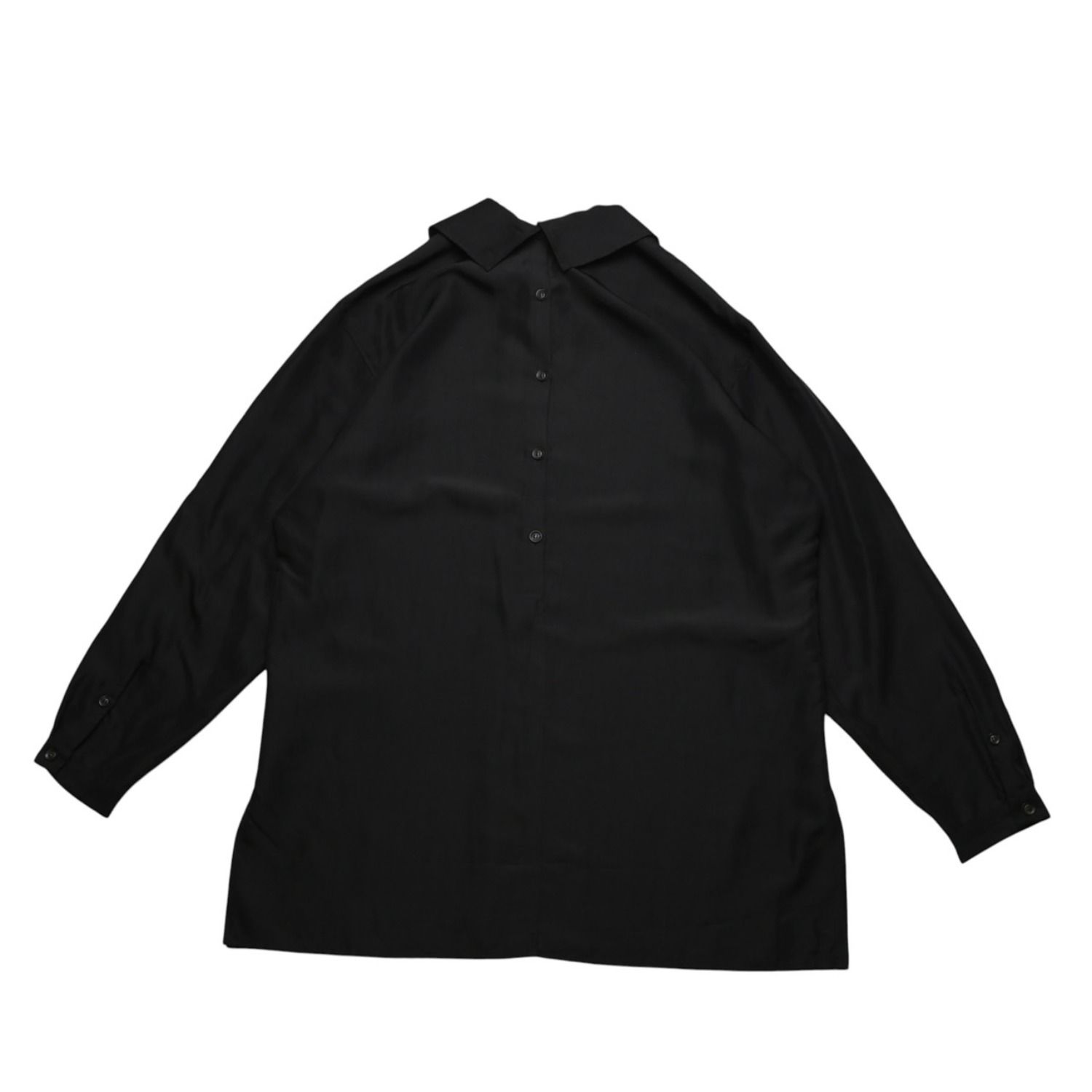 極美品 Yohji Yamamoto POUR HOMME ヨウジヤマモトプールオム 18SS HW-B31-419 サイトウユウスケ シルク ブラウス 長袖シャツ ブラック 大正モダンガール 中古 4a002421