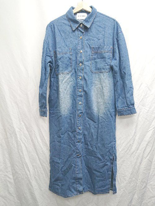 ◇ MAISON BREEZE メゾンブリーズ デニム調 長袖 膝下丈 シャツ ワンピース 表記なし ブルー レディース P 【1407260034186】