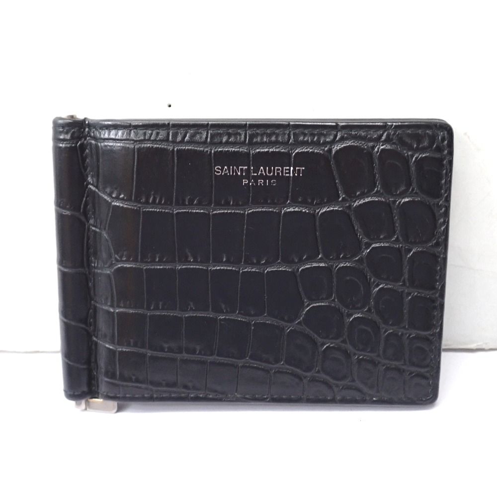 Ft643402 サンローラン 二つ折り財布 マネークリップ 378005 1000 ブラック メンズ SAINT LAURENT 中古
