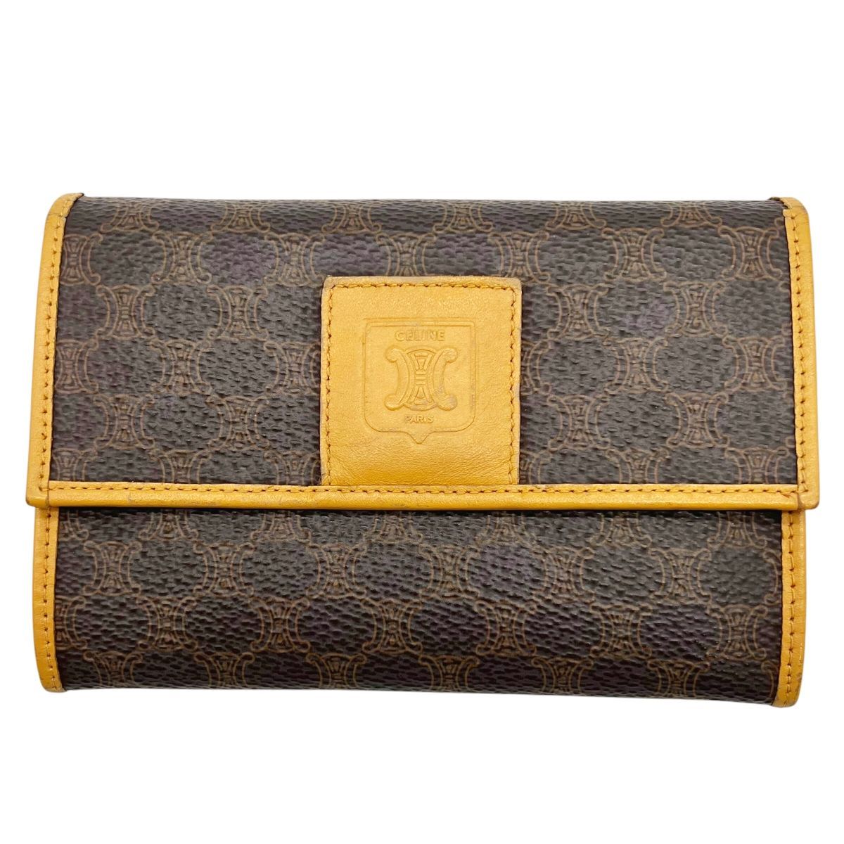 【中古】CELINE セリーヌ マカダム 2つ折り財布 フラップウォレット ブラウン ヴィンテージ オールドセリーヌ レザー キャンバス レディース 25039547 HO