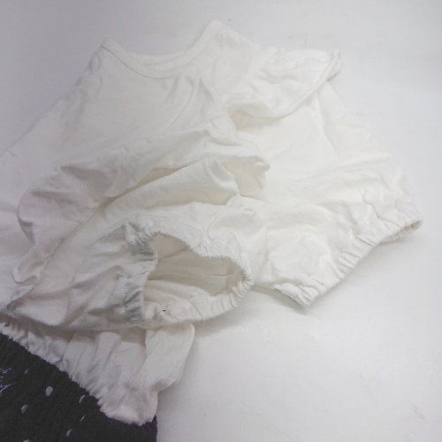 ◇ ⊂ JENNI love ウエストゴム ハートチャーム キッズ 半袖 ひざ丈 ワンピース サイズ150 ホワイト ネイビー系 女の子 E 【1409240060093】