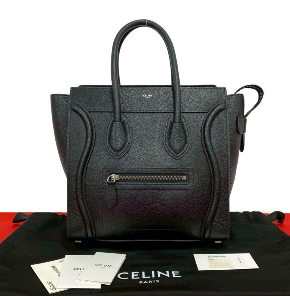 最終値下げ　本革　トゴ　ブラック バッグ　35 レザー　美品 極 美品 保存袋付き CELINE セリーヌ ラゲージ マイクロ レザー 本革