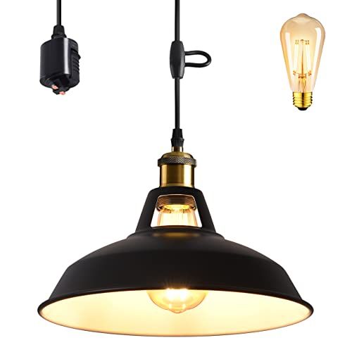 LVWIT ペンダントライト ダクトレール式 E26口金 直径27CM 北欧風 LED電球付き エジソン電球 コード付き 60cm調節可能 吊り下げ インテリア 天井照明 ダイニング 食卓用 リビング カフェ 雰囲気 1灯セット 国内発送 d25d143d