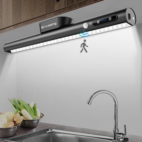 Govssing LEDライト 人感センサー 35cm 充電式 4000mAh 大容量 キッチン 三段階調色 無段階調光 取付簡単 両面テープ/磁石付属/ネジ締め付け 自動点灯 省エネ 高感度 高輝度 玄関/寝室/クローゼット/子供部屋/廊下 ae9348e0