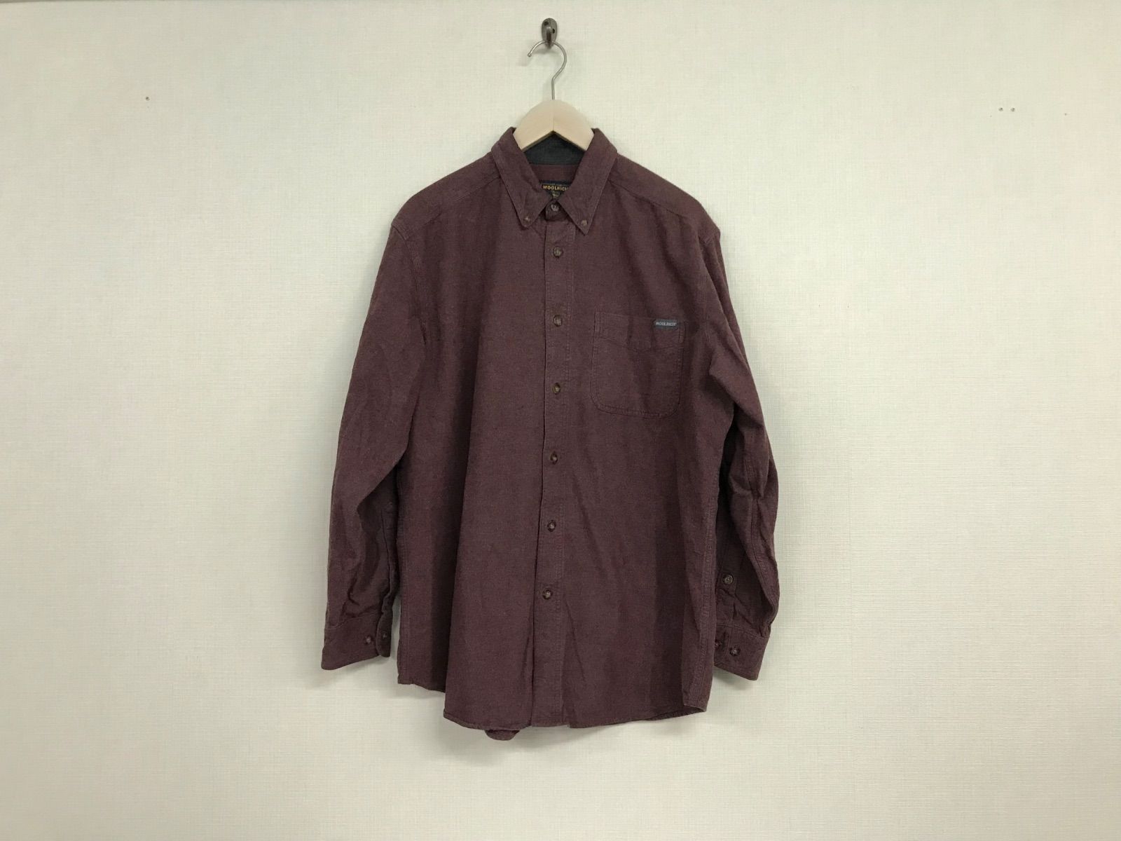 本物ウールリッチWOOLRICHコットンネル長袖シャツメンズサーフアメカジワークミリタリーストリートスケータービジネススーツモードゴルフドレス赤ワインレッドLマカオ製